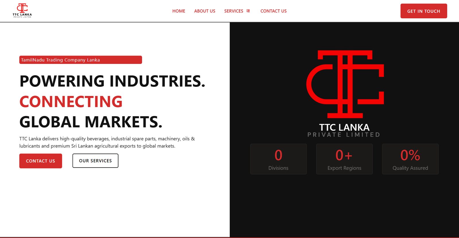 TTC Lanka corporate WordPress website homepage